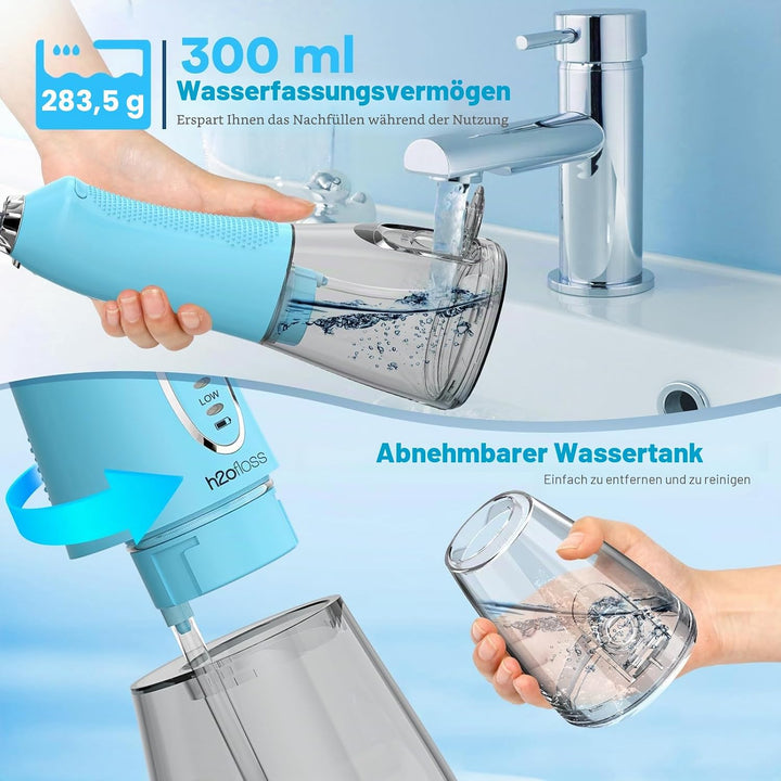 H2ofloss Kabellose tragbare Wasser-Zahnseide, 5 Modi, IPX7 wasserdichte Munddusche, 300 ml, wiederau