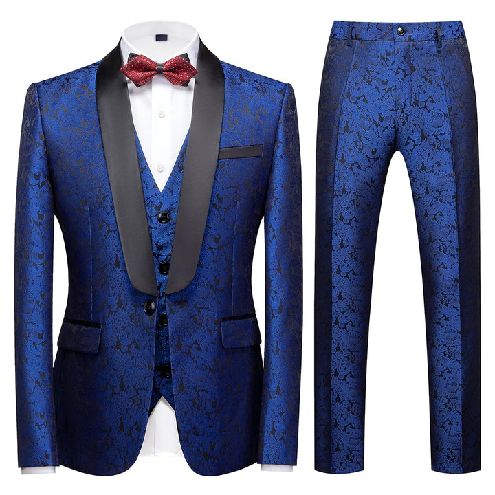 KUDORO Herren Anzüge 3-Teilig Slim Fit Paisley für Hochzeit Party Eine Knöpfe Jacquard Smoking Herre