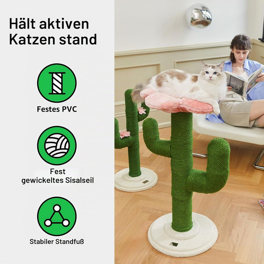 VETRESKA Kratzbaum mit Bett, 105 cm, Kratzbaum für Wohnungskatzen, extra grosser Sisal-Kratzbaum, ro