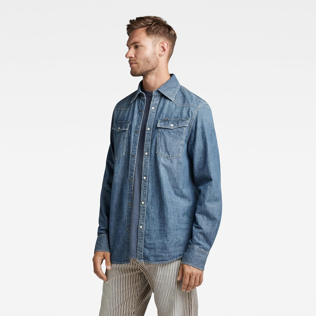 G-Star Herren 3301 Straight Shirt 3301 Straight Shirt S Blau (Faded Cricket Blue D12698-d311-d891),
