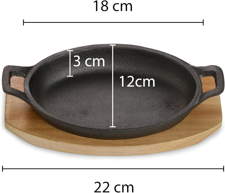 ECHTWERK Servierschale aus Gusseisen, Servierpfännchen, Auflaufform mit Servierbrett, Grillpfanne, B