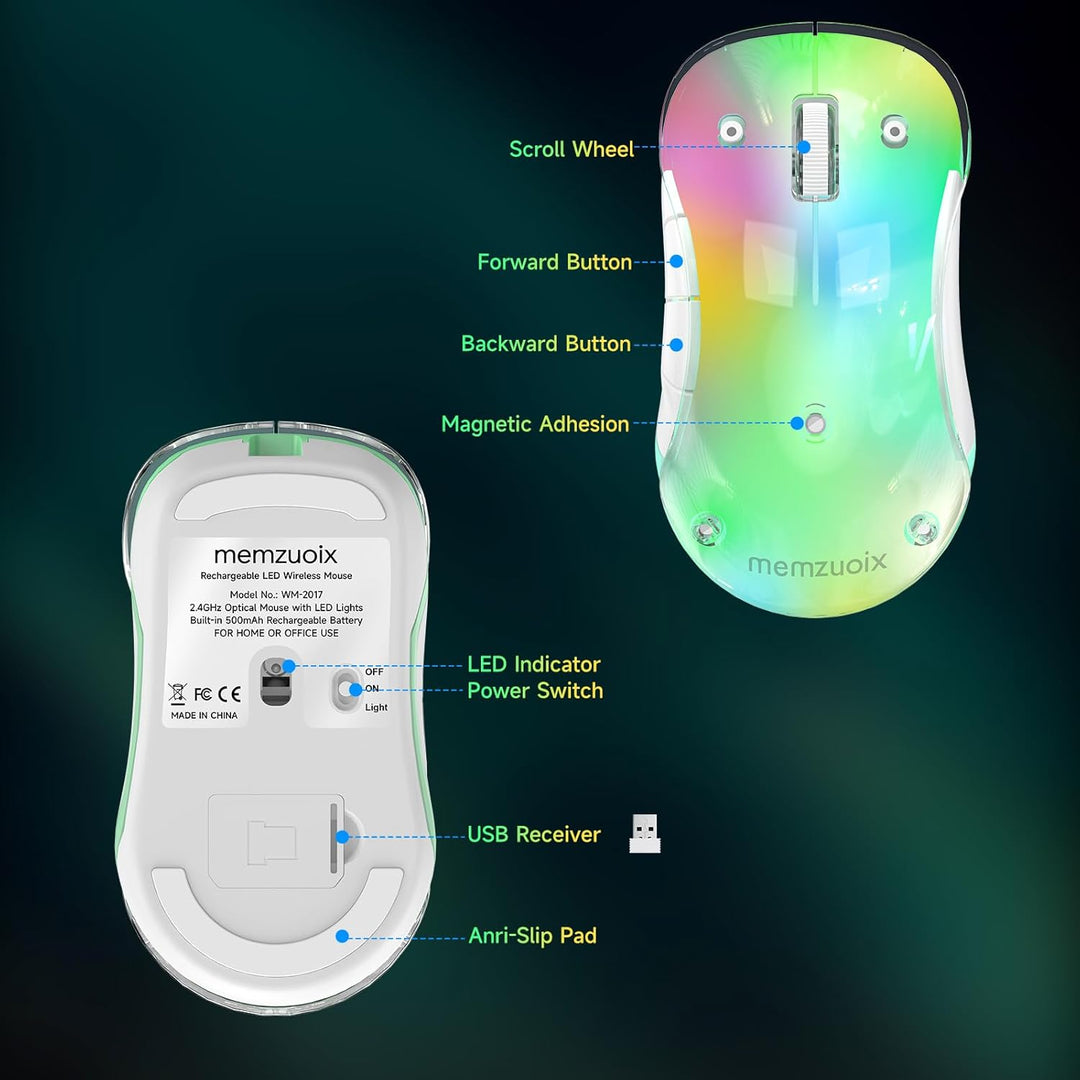 memzuoix LED Kabellose Maus – Wiederaufladbare 2.4G Optische Maus mit Magnetischer Abdeckung, Sanfte