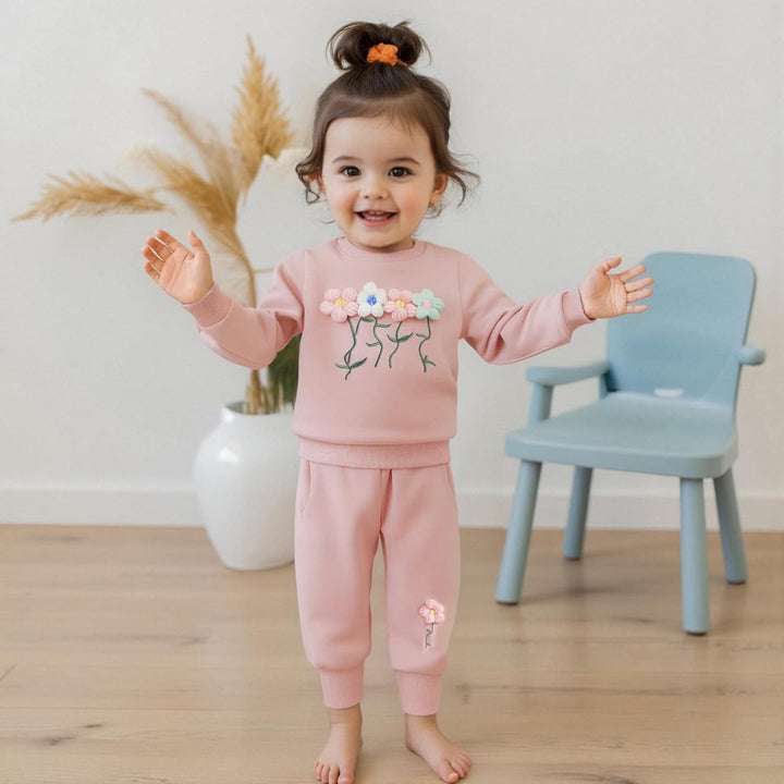 2pcs Baby Mädchen Kleidung 3D Blumen Druck Outfit Langarm Shirt + Hose Neugeborene Babykleidung klin