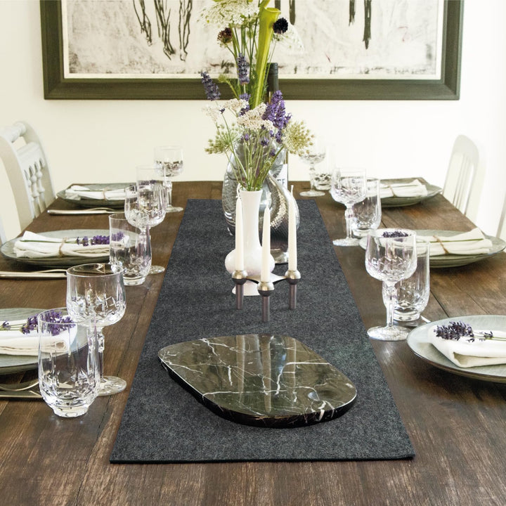 Moderner Tischläufer aus Filz für den Herbst, anthrazit (aus 100% Schafwolle), 150 x 30 cm, 5mm dick