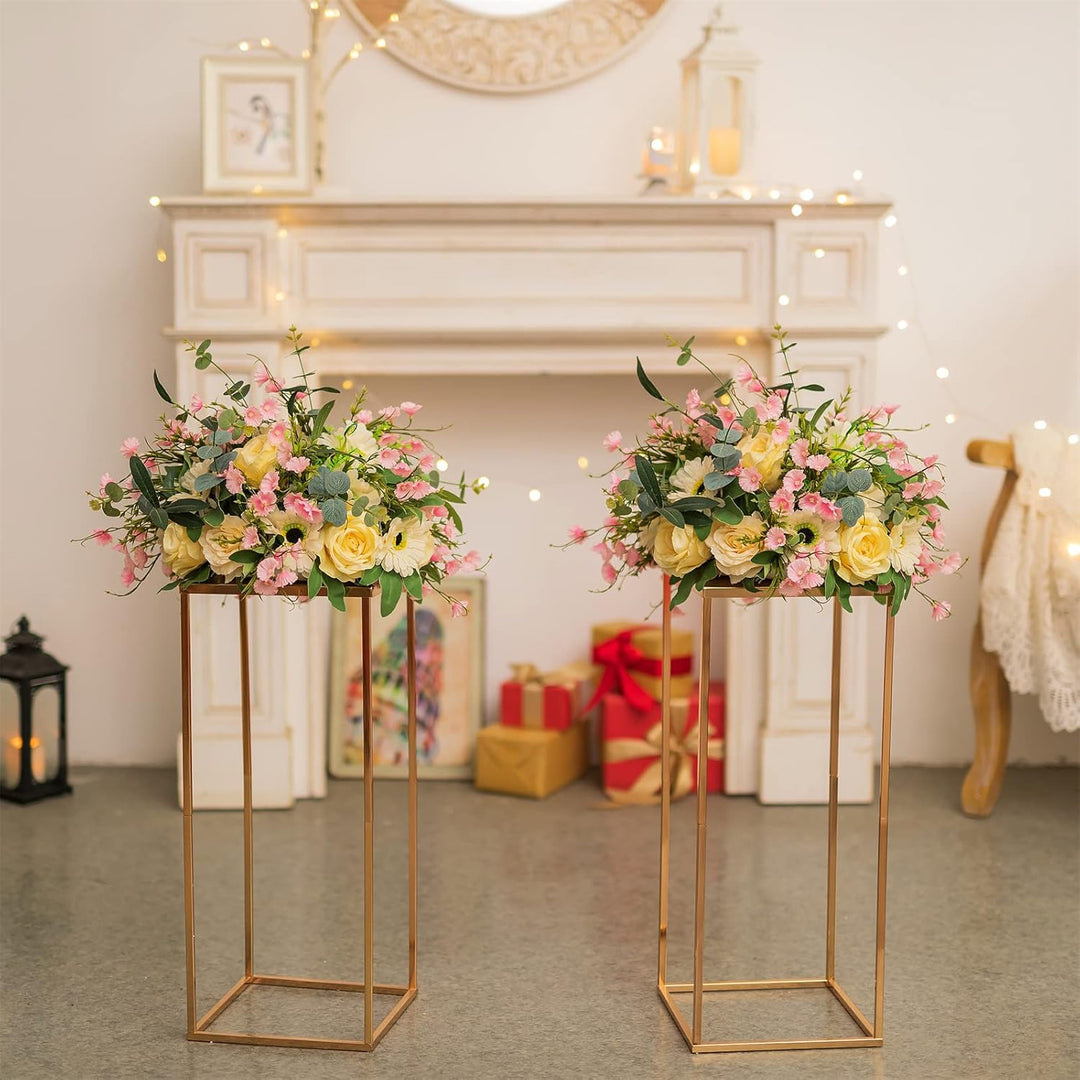 Sziqiqi 60cm Metall Goldene Rechteckige Vasen mit Platte Hochzeits Tisch – 10Stück Hoch Vase Blumens