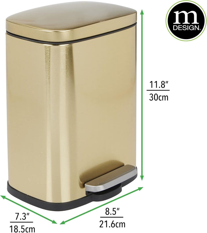 mDesign Tretmülleimer – 5 L Mülleimer aus Edelstahl mit Pedal, Deckel und Kunststoffeinsatz – kleine