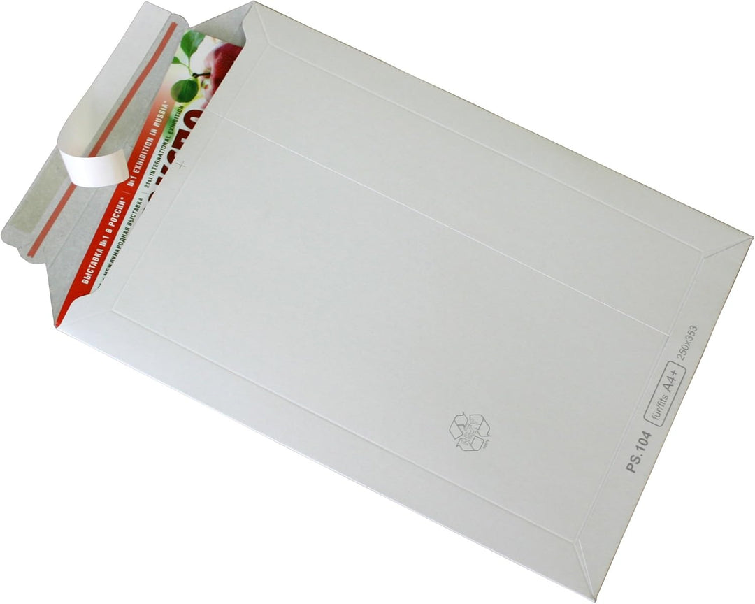 Versandtaschen weiss ungestrichen Vollpappe weiss Karton DIN A3 - flach:455x320mm / aufgestellt 440x