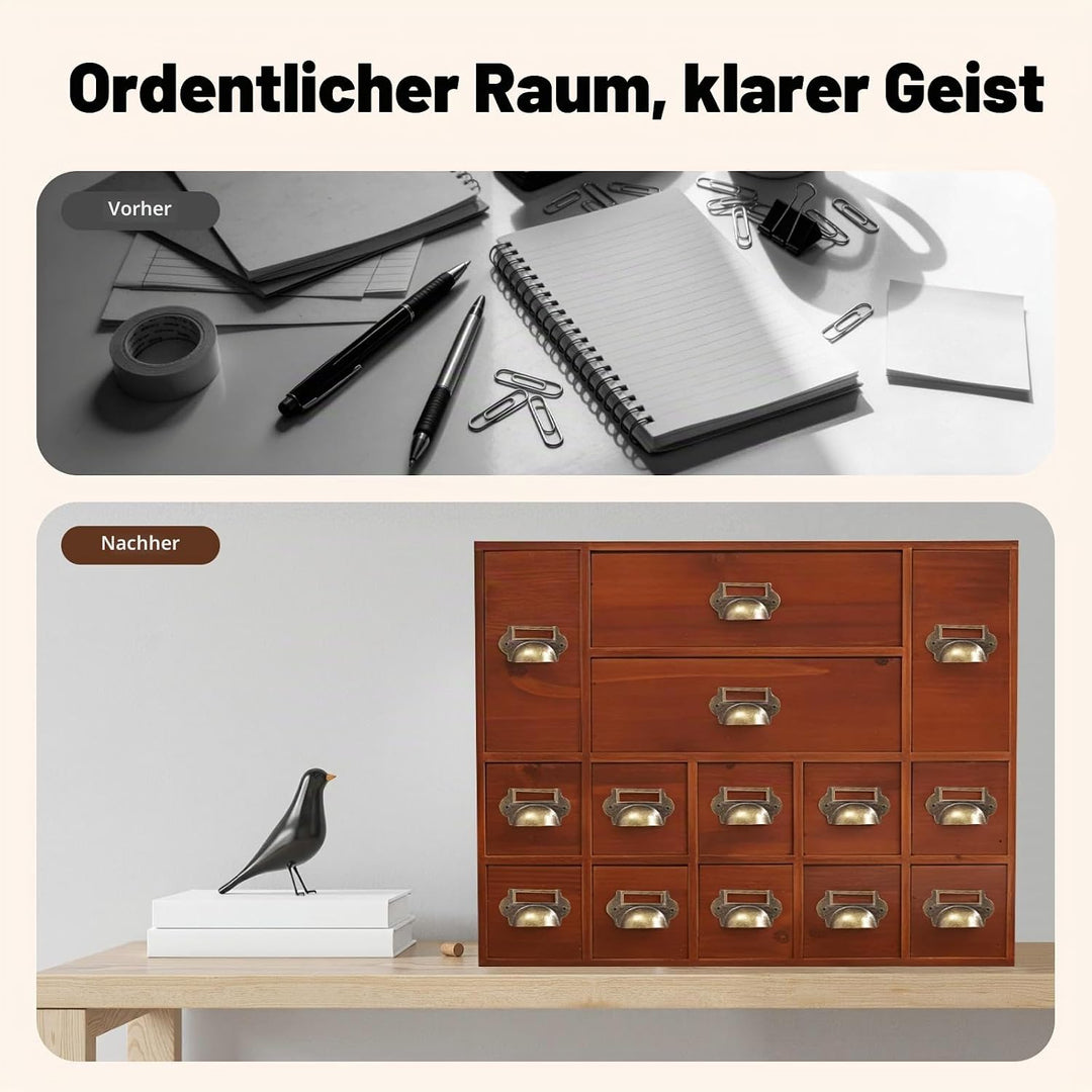 Mini Kommode mit 14 Schubladen Vintage Schubladenschrank Holz-Apothekerschrank für den Tisch geeigne