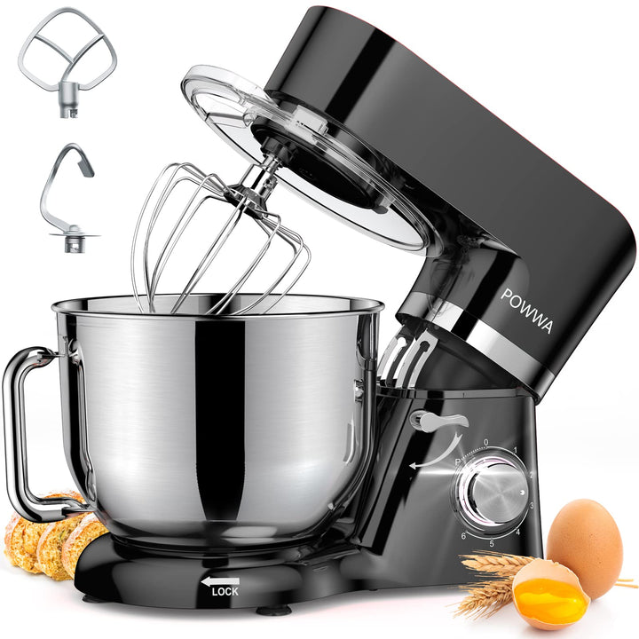 Küchenmaschine, POWWA 5,5 L Rührmaschine Knetmaschine, 6+1 Geschwindigkeit Teigmaschine,1500W Teigkn