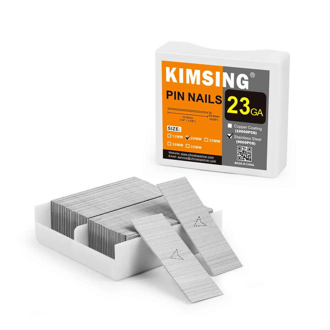 KIMSING 23 Gauge Edelstahl Micro Pin Nägel 9.000 Stück/Box, 3/4 Zoll (20 mm) kopflose Stifte passend