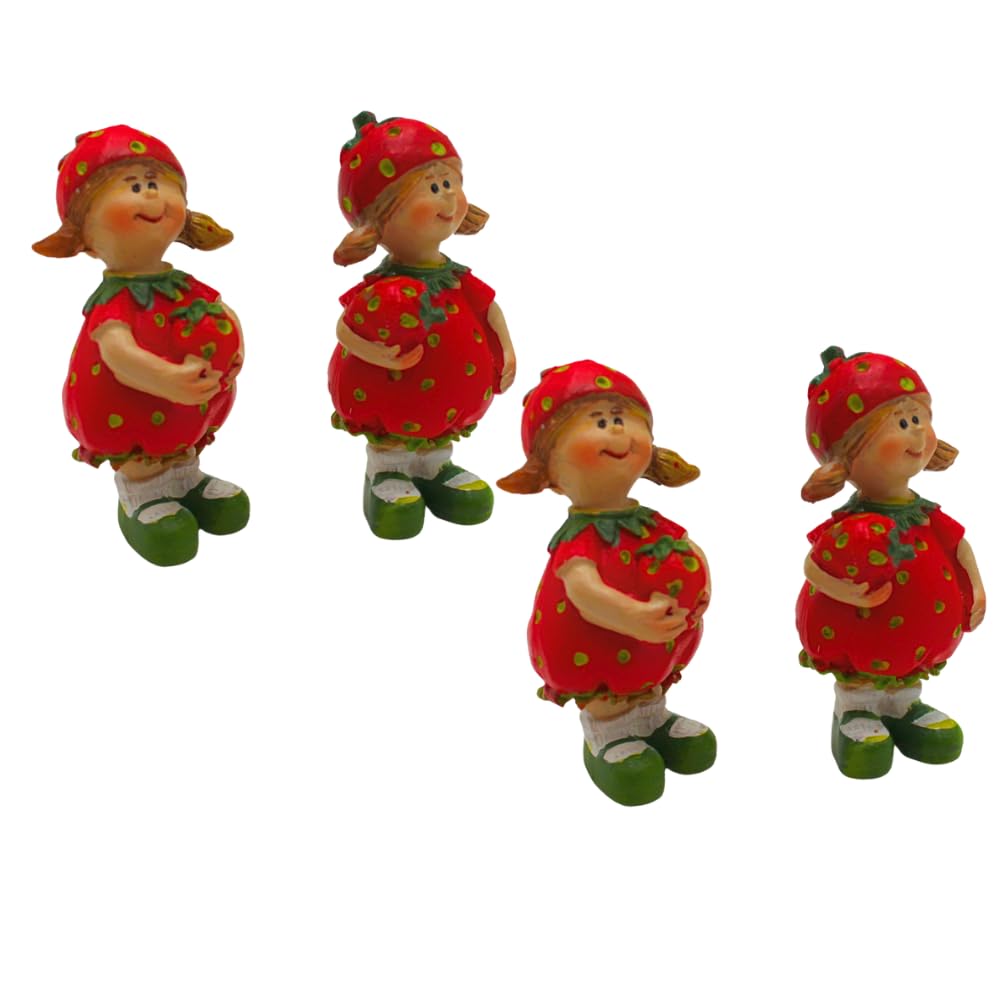 4 Stück Dekofiguren, Gartenfiguren als Erdbeere, Früchtefiguren als Erdbeere, Sommerfiguren, Erdbeer