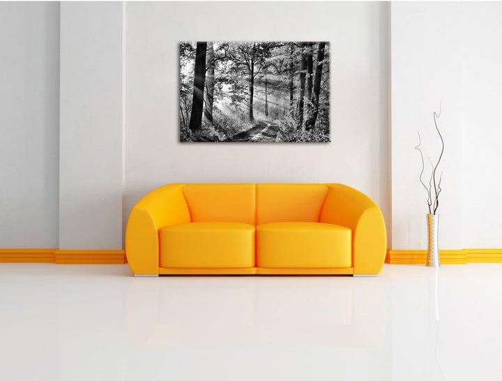 Pixxprint Waldweg im Winter als Leinwandbild/Grösse: 100x70 cm/Wandbild/Kunstdruck/fertig bespannt,