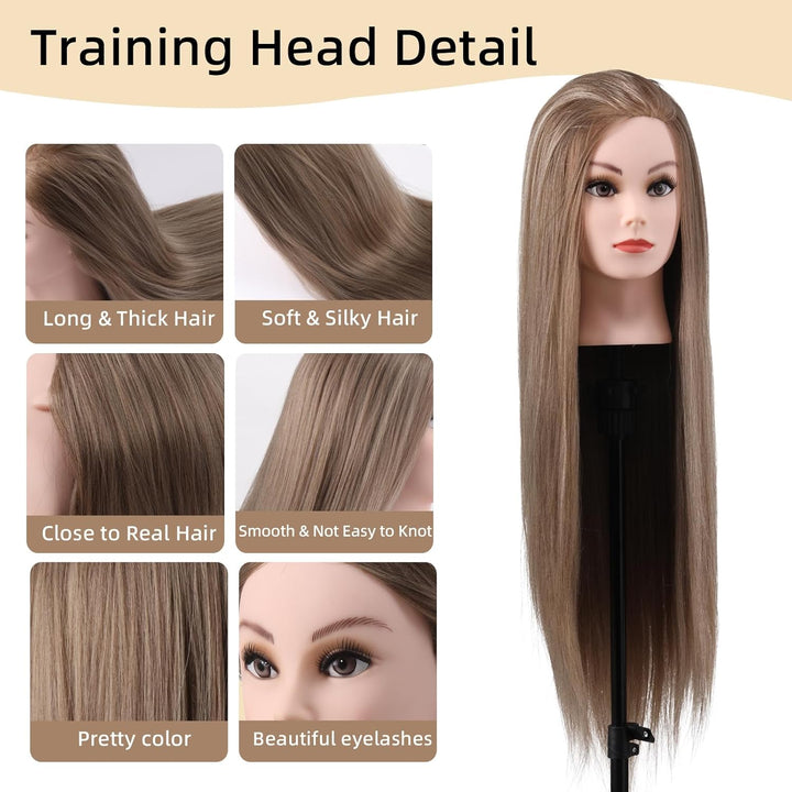 Frisierkopf Friseur Echthaar 26 Zoll Übungskopf Friseurkopf Trainingsköpfe Mit Halter + DIY Haare Se
