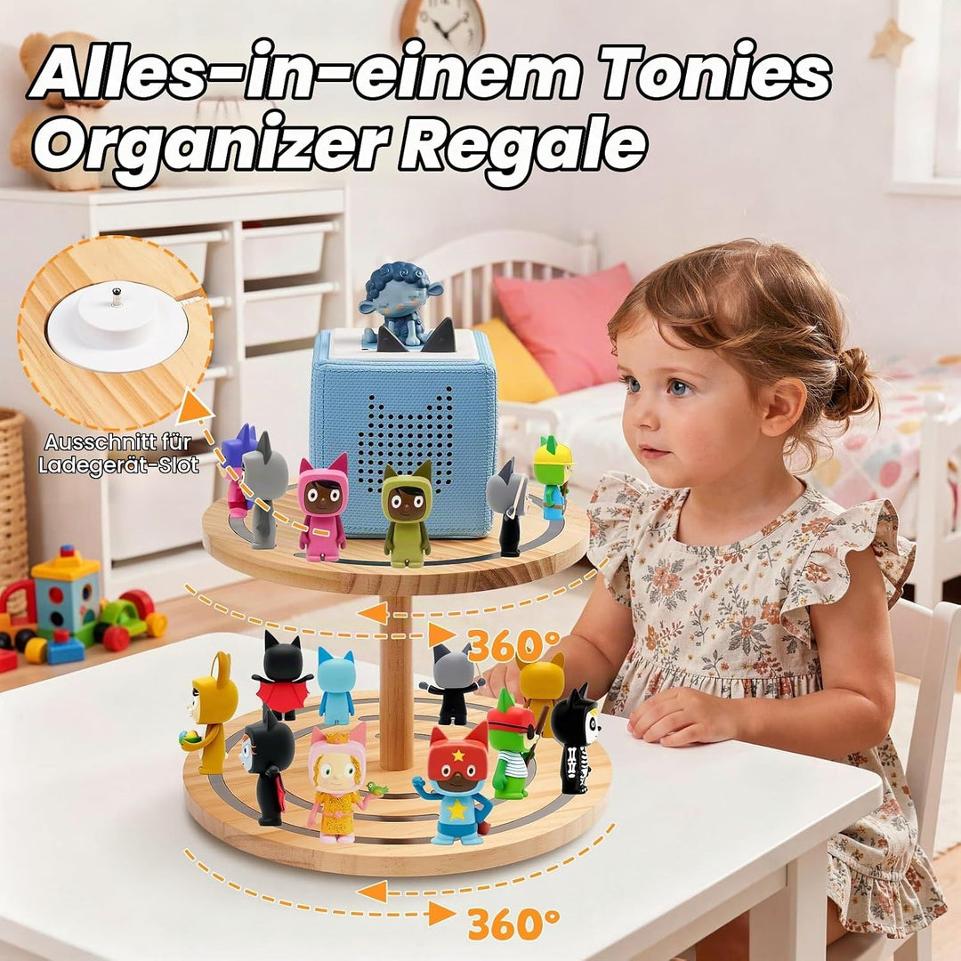 Gieanoo 360°Runde Tonies Magnetisches Regal, 2-Tier Toniebox Display Regal für 30-50 Tonie Charakter