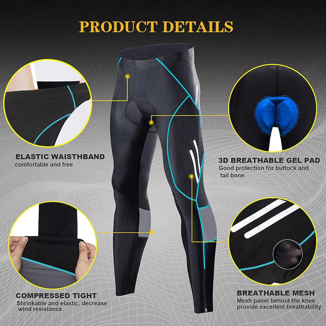 MEETWEE Herren Radlerhose Lange Fahrradhose, Kompression Radhose Leggings Radsport Hose für Männer E