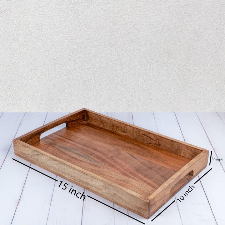 Samhita Serviertablett aus Akazienholz mit Griffen, Serviertablett aus Holz, Snacktablett, ideal für