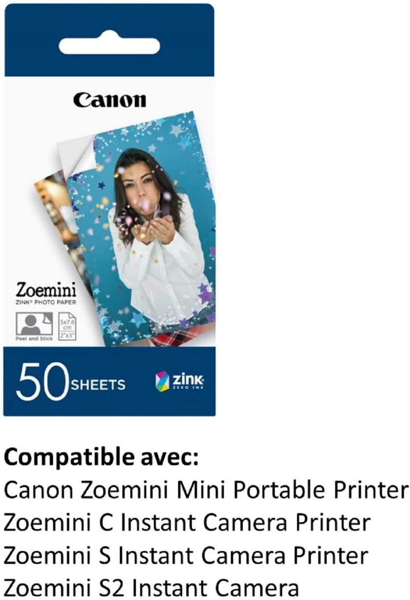 Canon Zoemini 5 x 7,5 cm ZINK Fotopapier | Packung Mit 50 Blatt | Keine Tinte, Kein Aufwand. | Perfe