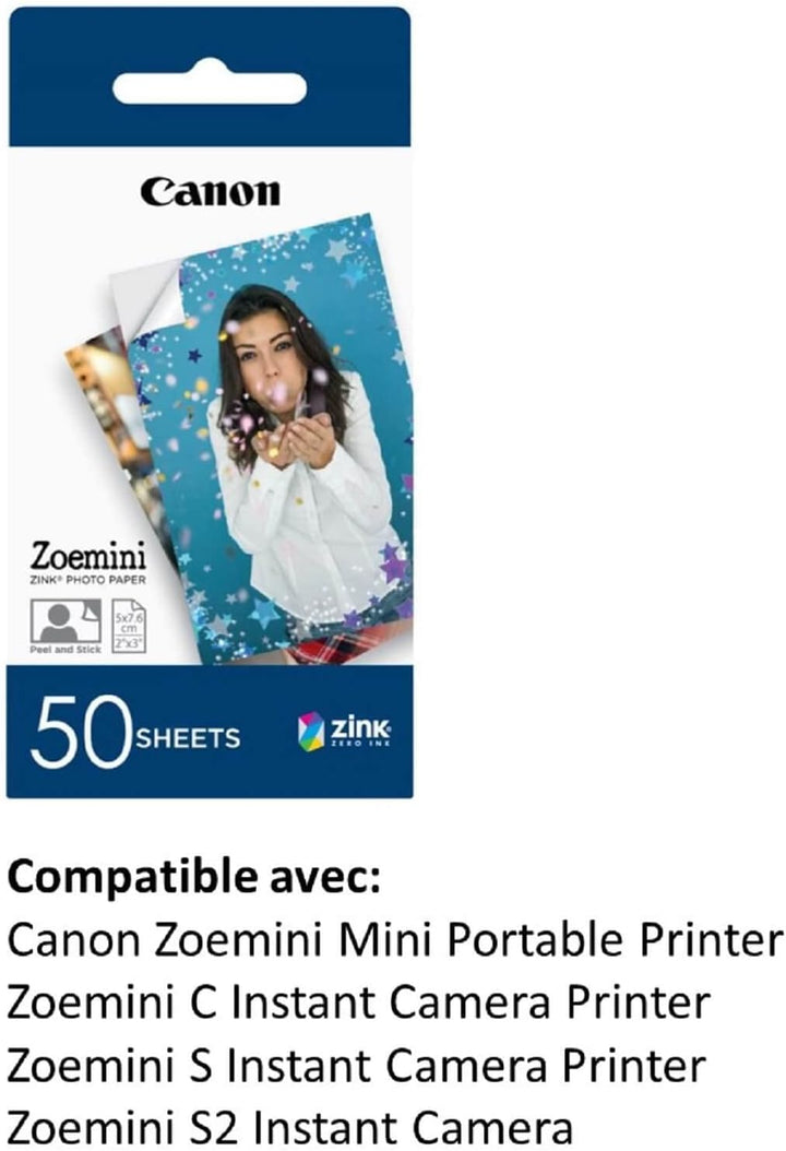 Canon Zoemini 2 „Printing Kit“ Fotodrucker, perlweiss & Zoemini 5 x 7,5 cm Zink Fotopapier | Packung