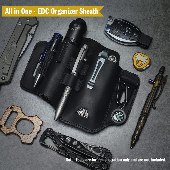 VIPERADE PJ35 EDC Lederscheide Multitool Scheide mit 3 Taschen, Werkzeuge Holster Messer Gürtelschei