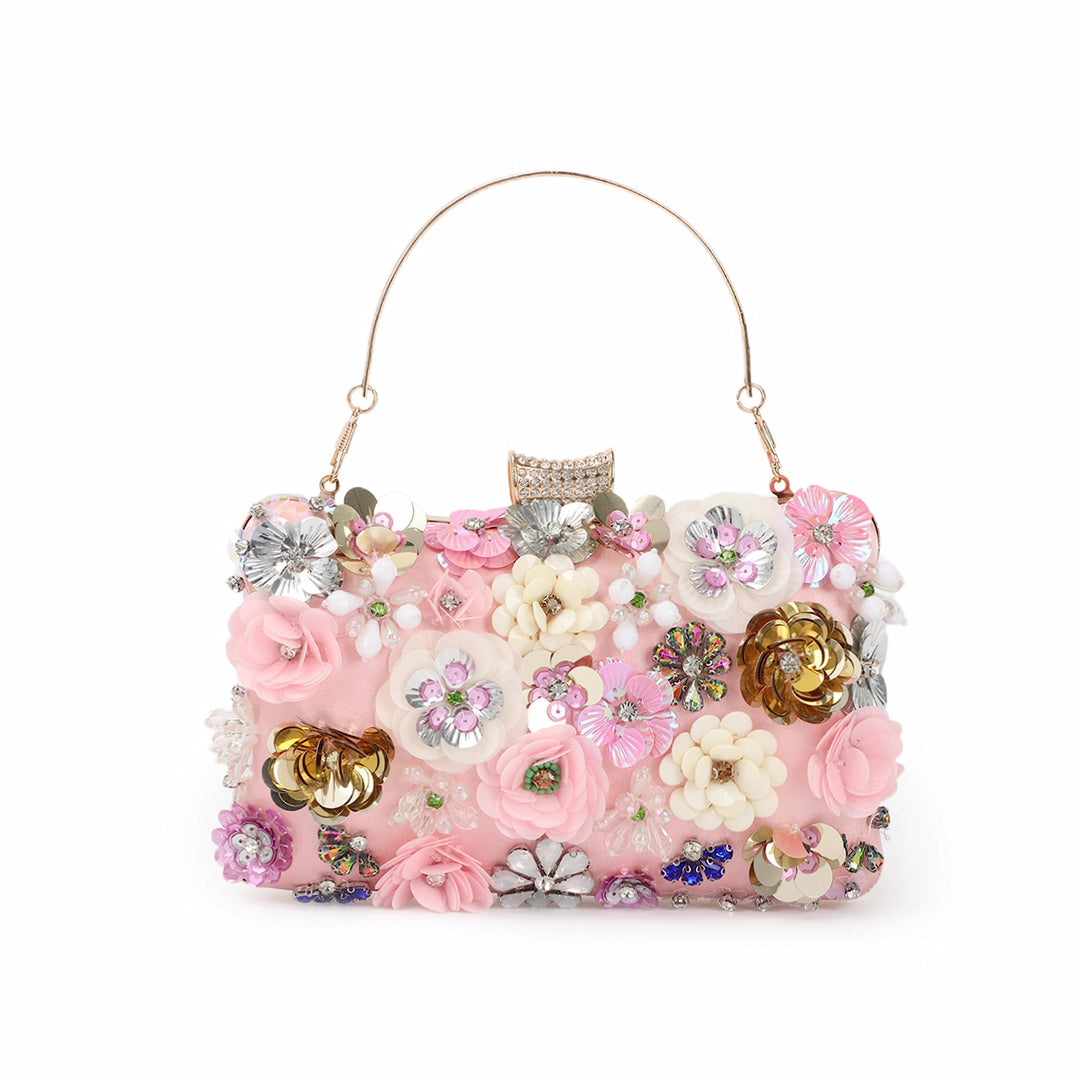 Fecialy Blumen-Clutch-Abendtaschen für Damen mit bunten Blumen-Metall-Strasssteinen Abend-Clutch-Gel
