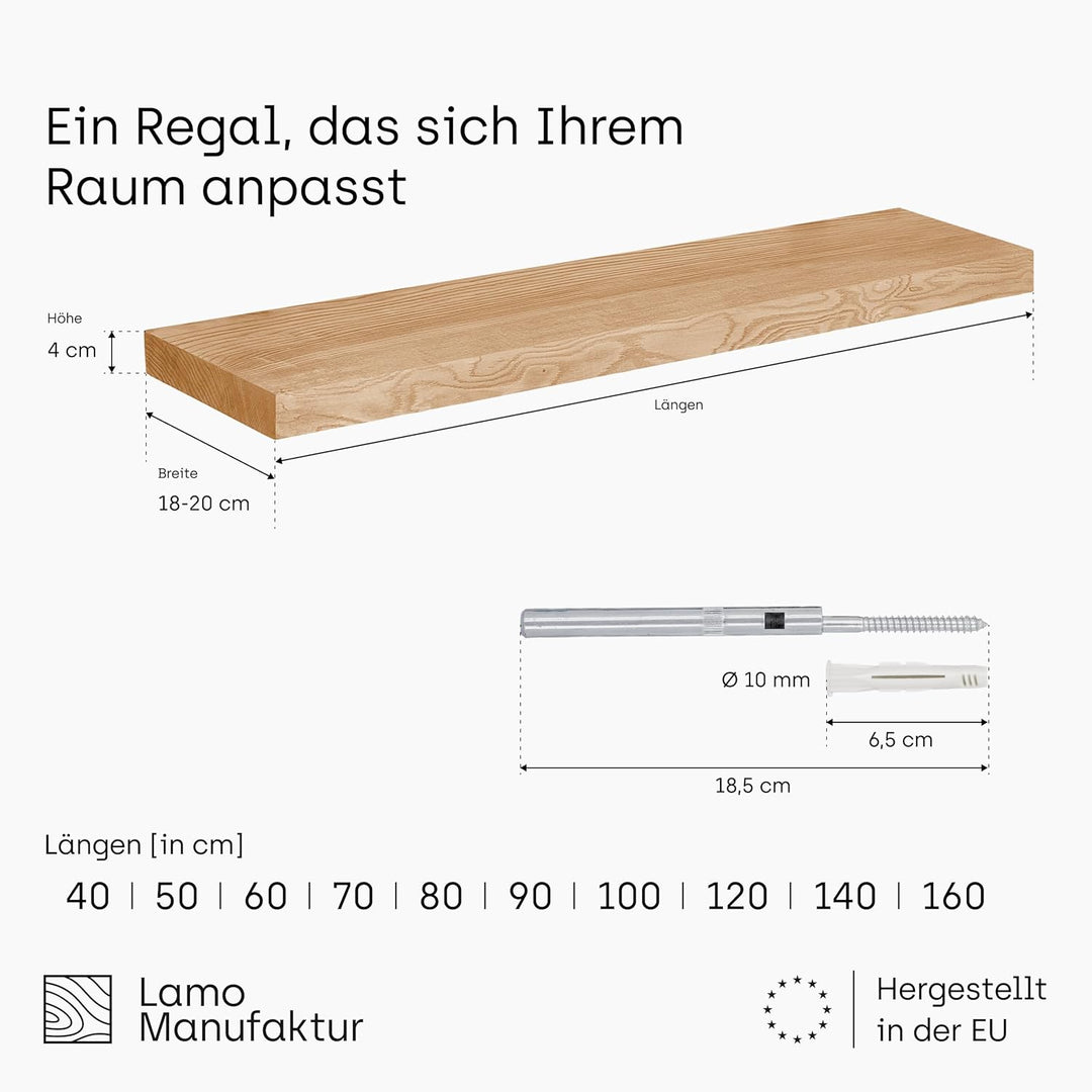 LAMO Manufaktur Wandregal Holz Gerade | Regal Farbe: Dunkel | Invisible: Schweberegal | 100 cm Invis