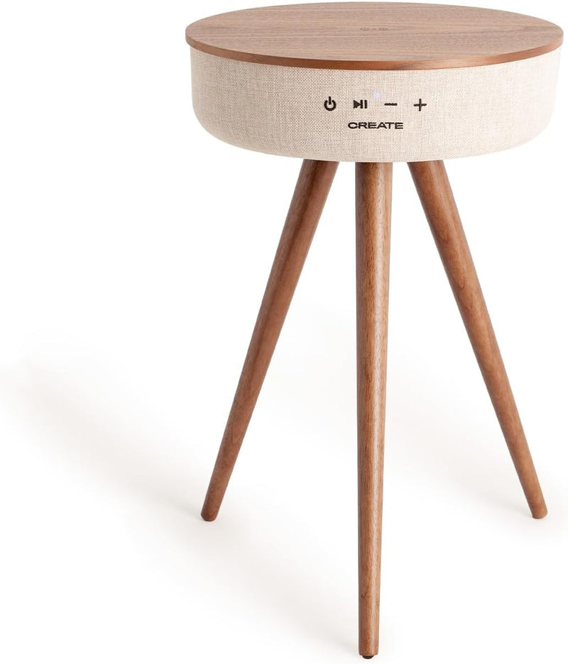 CREATE / Speaker Tisch/Tisch Lautsprecher aus dunklem Holz/Bluetooth und kabellosem Smartphone-Ladeg