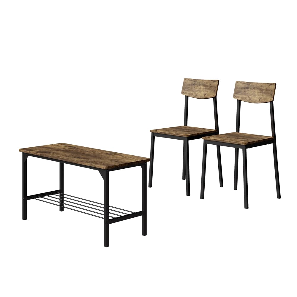 Vicco Sitzbank und Stuhl Fyrk, Schwarz/Eiche rustikal, 85 x 46 cm 3 Teile, geeignet für Esszimmer, K