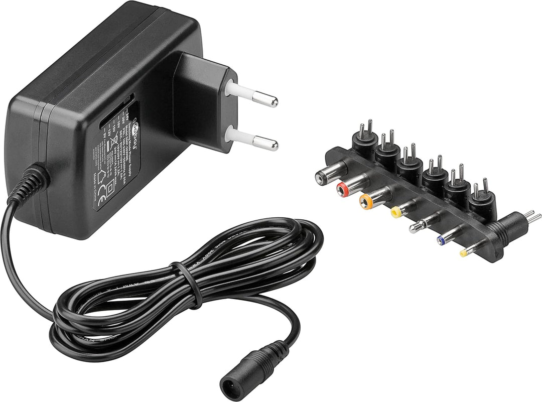 Goobay 54799 Universal Netzteil 9V - 24V max 24 W Netzgerät mit Adapter 1x Klinkenstecker & 6x DC-St