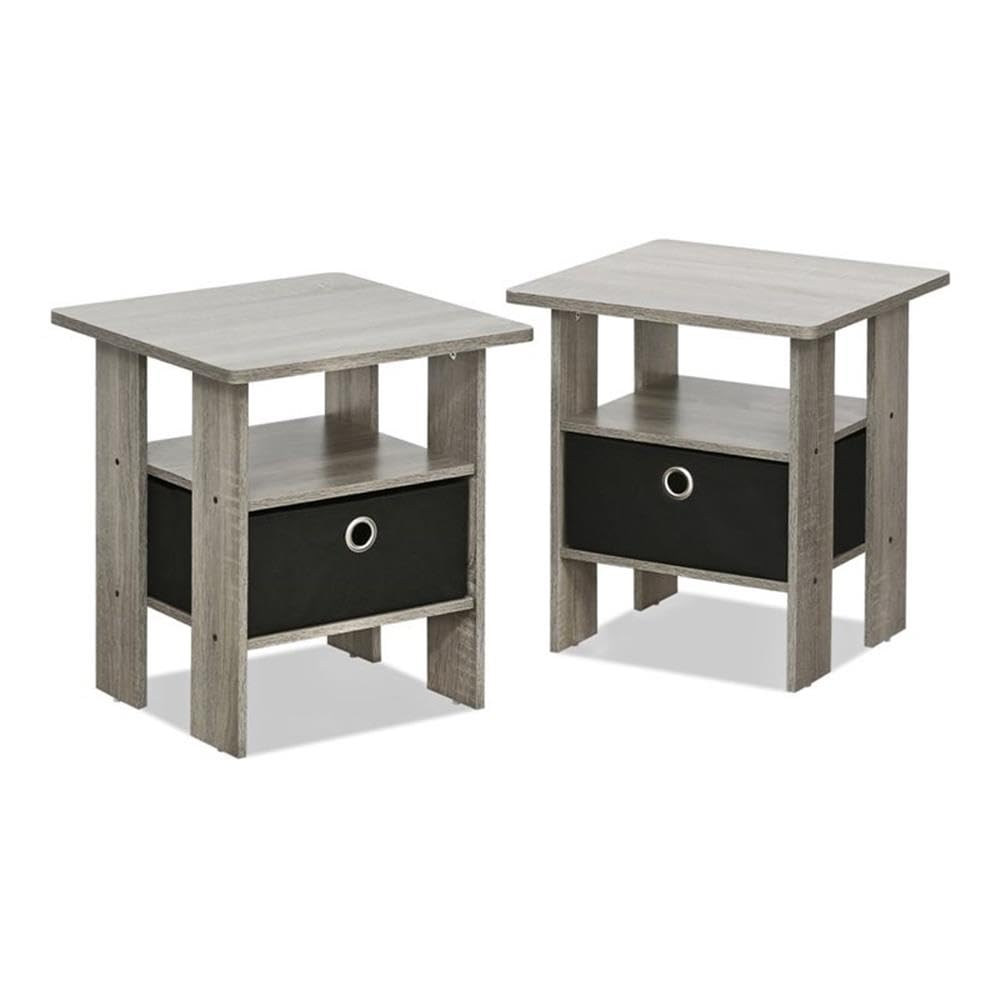 Furinno Andrey Beistelltisch Nachttisch mit Schublade, holz, Französisches Eichengrau, 39.37 x 39.37
