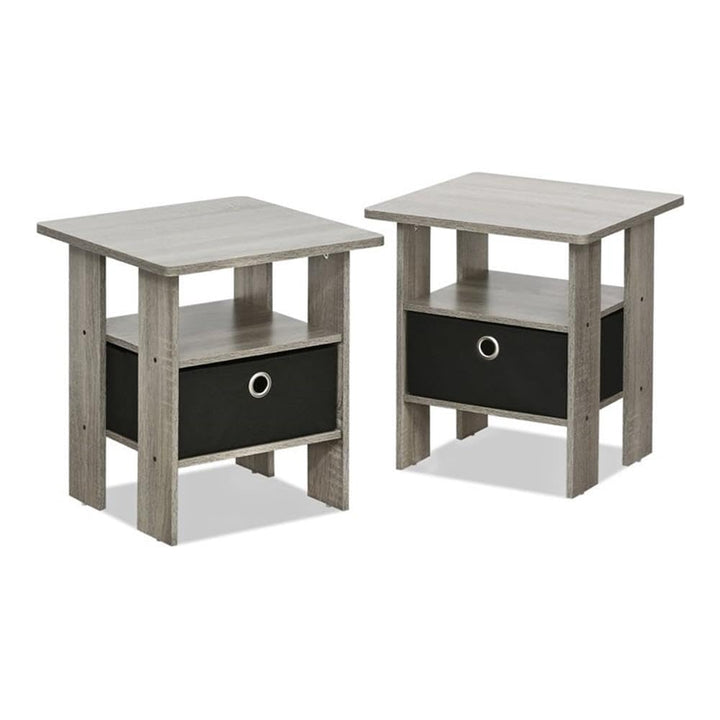 Furinno Andrey Beistelltisch Nachttisch mit Schublade, holz, Französisches Eichengrau, 39.37 x 39.37