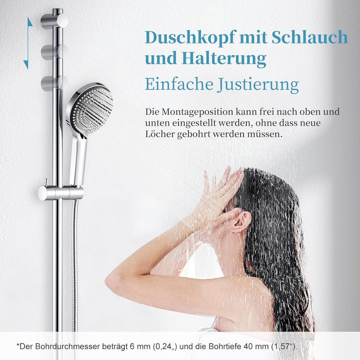 OFFO Duschstange mit Brause, Duschstange 100cm, Duschkopf mit Schlauch 1,6m, Verstellbarem Brausesta