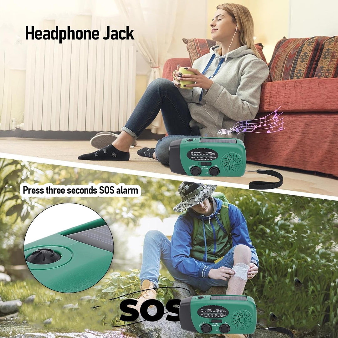 Solar-Radio mit Solar-Radio mit Kurbel, mit 2000 mAh Akku, NOAA AM/FM WB, LED-Taschenlampe und SOS-A