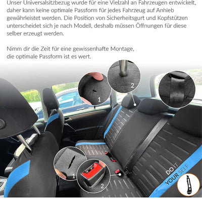 Upgrade4cars Autositzbezüge Set Universal | Auto-Schonbezüge für die Vordersitze & Rückbank in Blau