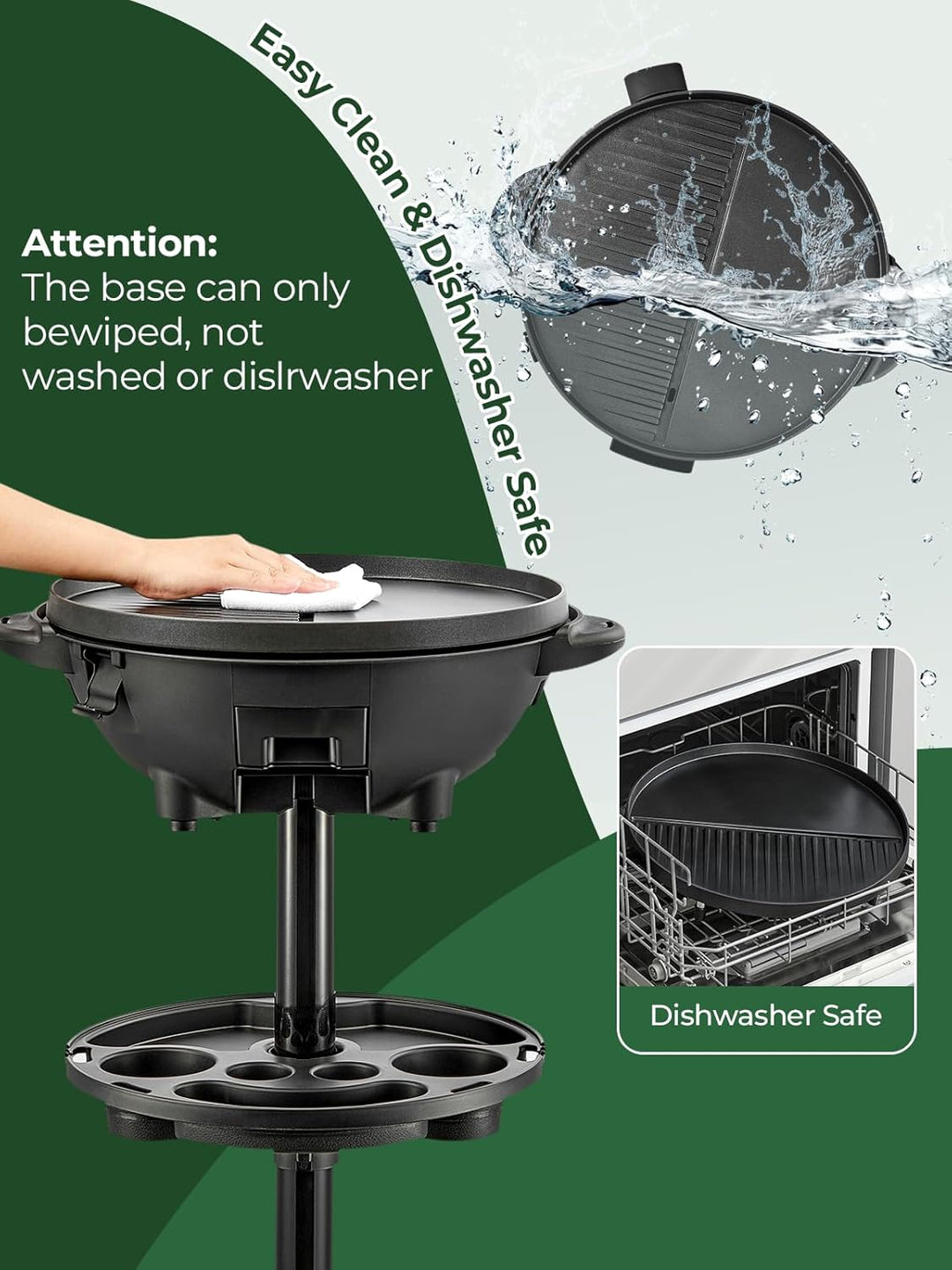 FOHERE 2400W Elektrischer Elektrogrill 2in1 Tischgrill - Standgrill mit Thermostat, Grillplatte mit