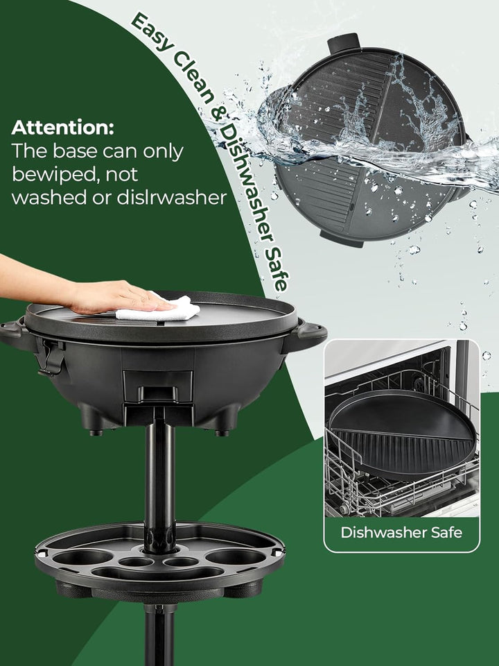 FOHERE 2400W Elektrischer Elektrogrill 2in1 Tischgrill - Standgrill mit Thermostat, Grillplatte mit