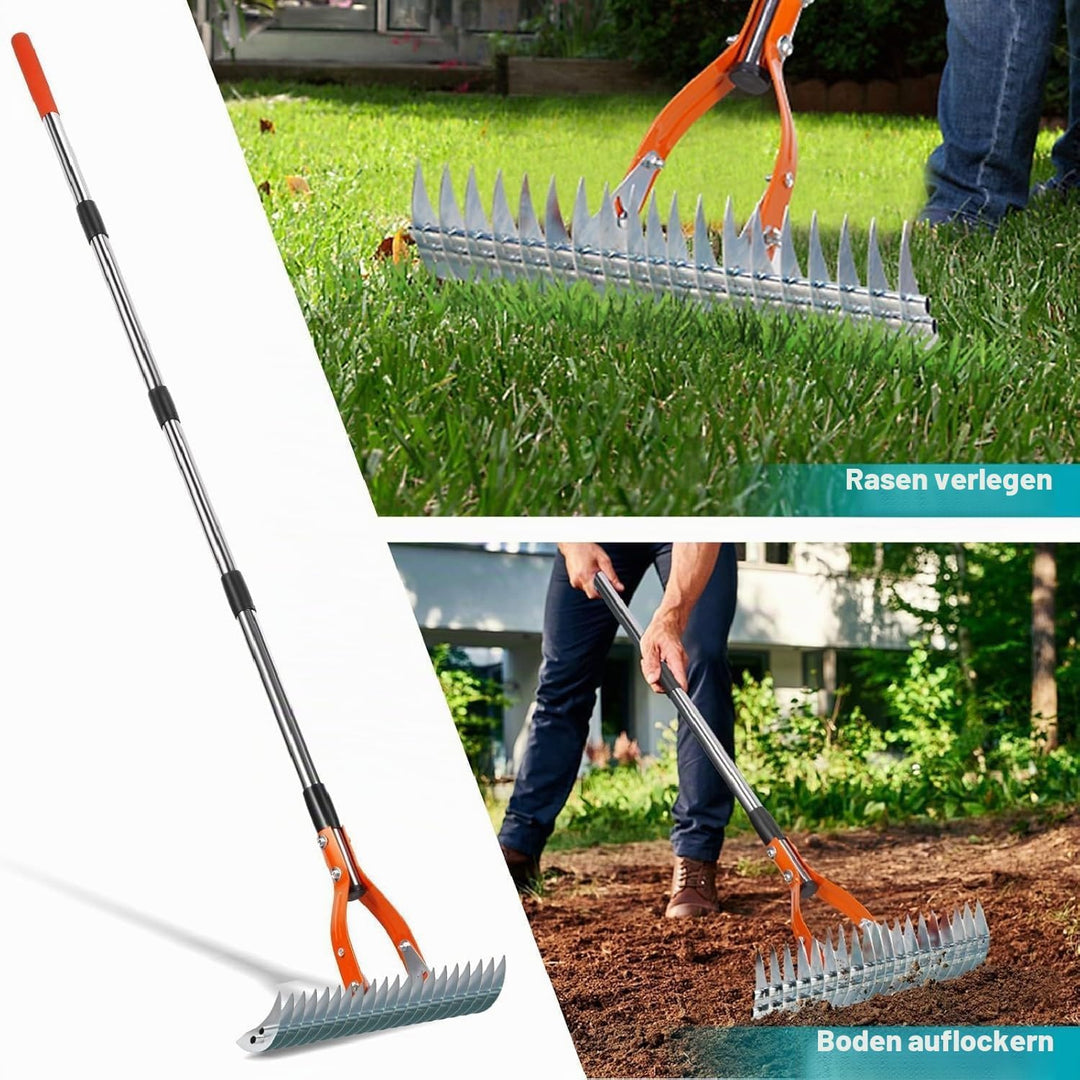 Gartenrechen Vertikutier-Rechen für den Rasen, mit Verstellbarem Stiel, Robuster Rasenrechen Rasenpf