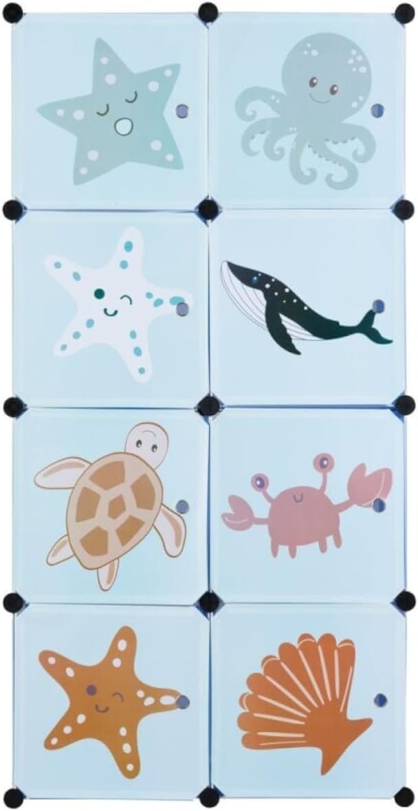 Kinder Steckregal ca. 74 × 36 × 144 cm in Unterwasser-Optik mit 8 verschliessbaren Fächern – Modular
