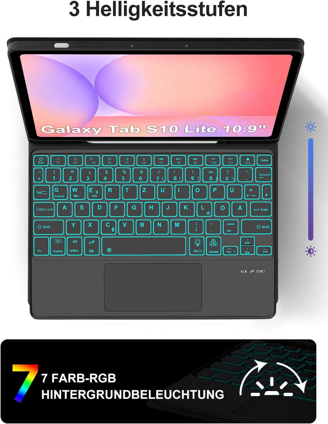 JADEMALL Hülle mit Touchpad & RGB-Tastatur für Samsung Galaxy Tab S10 Lite/S10 FE/S9 FE 10,9" & S9 1