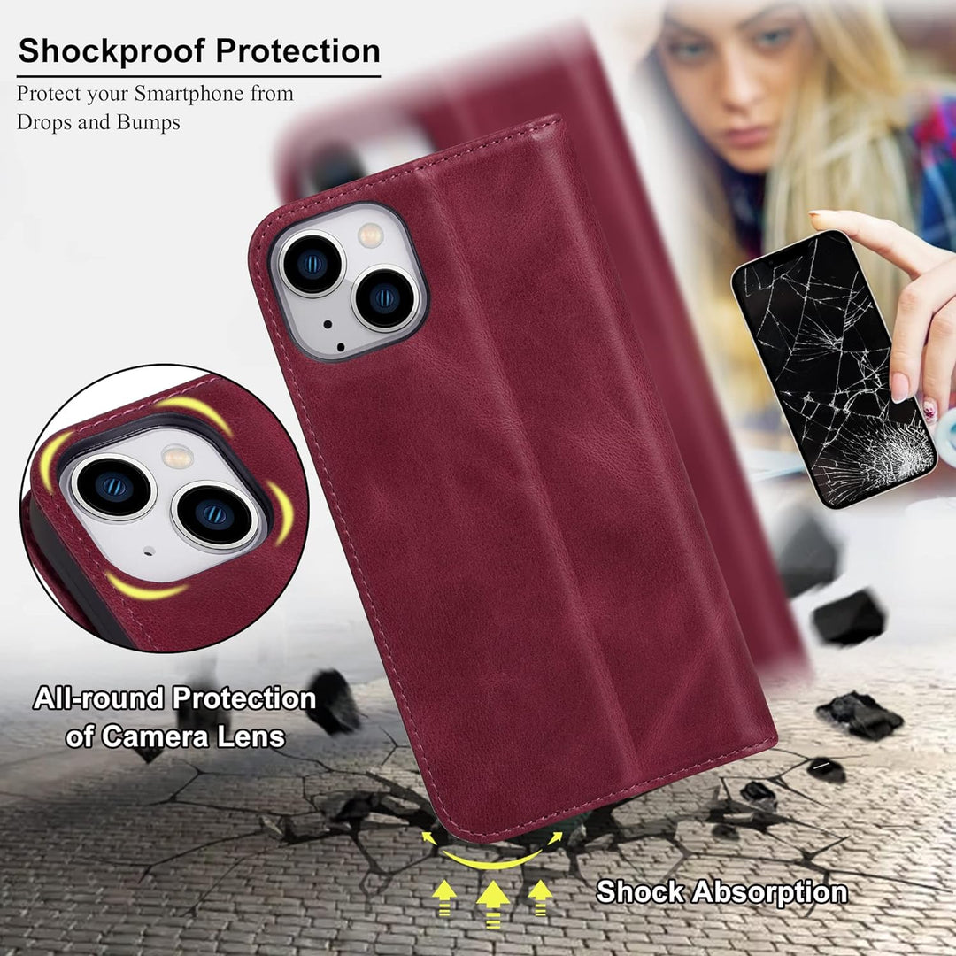 VISOUL iPhone 14 Plus Hülle, Stossfeste Handyhülle [Erstklassiges Rindsleder], TPU Schutzhülle [Kart