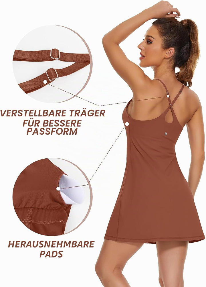 Desol Damen-Tenniskleid, Golf-Trainingskleid mit integrierten BH- und Shorts-Taschen, sportliche Tra