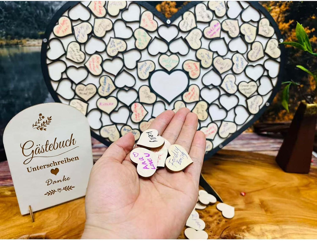 Hochzeit Gästebuch aus Holz in Herzform, Gästebuch für Hochzeit, Geburtstag, Jahrestag, Party-Dekora