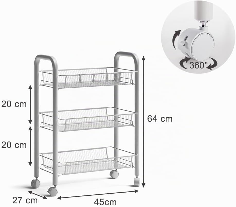 Vicco Rollcontainer Tarro, Weiss, 45 x 64 cm mit 3 Ablagefächern, Weiß