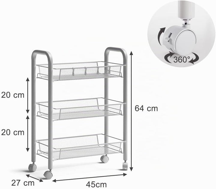 Vicco Rollcontainer Tarro, Weiss, 45 x 64 cm mit 3 Ablagefächern, Weiß