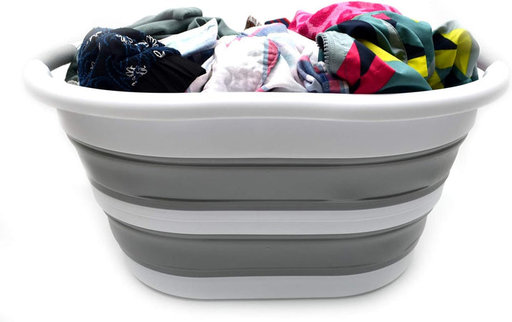SAMMART 36L - Set mit 2 faltbaren Kunststoff-Wäschekorben – ovale Wanne/Korb – Faltbarer Aufbewahrun