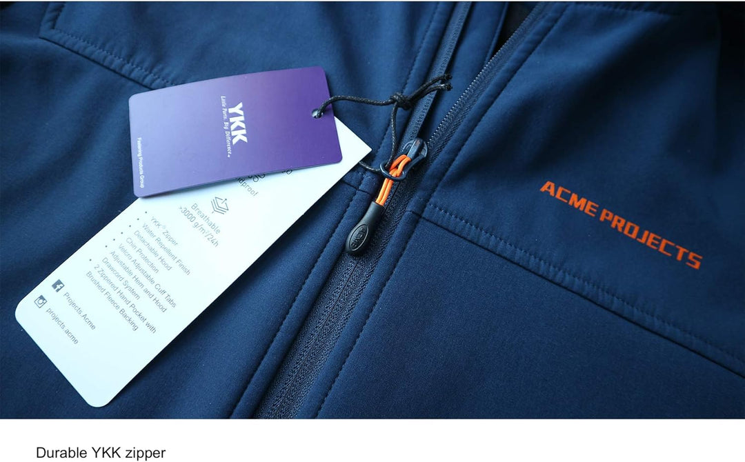 Acme Projects Mit Fleece gefütterte Softshell-Jacke für Herren mit Abnehmbarer Kapuze, wasserdicht,