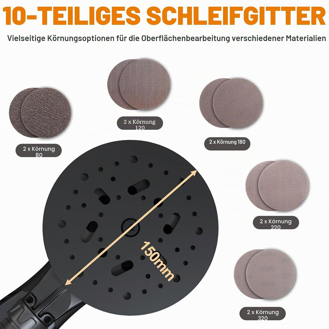MAXXT Exzenterschleifer 150mm, 6-Zoll-Schleifmaschine, Bürstenlos, 230 Volt, 2,5 mm Exenterschleifma
