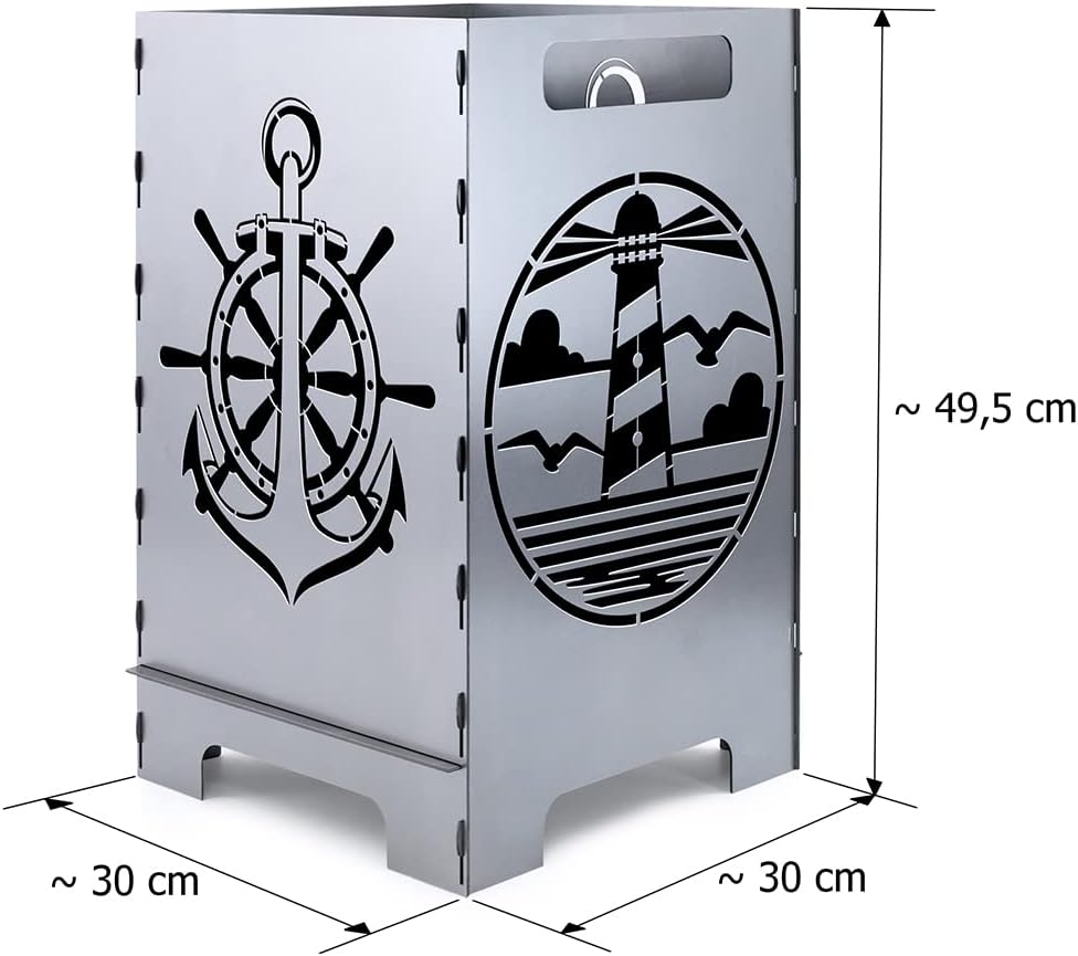 teileplus24 FT01 Feuertonne Feuerschale Feuerkorb Rostend Gross Eckig Steckbar Leichte Reinigung Leu