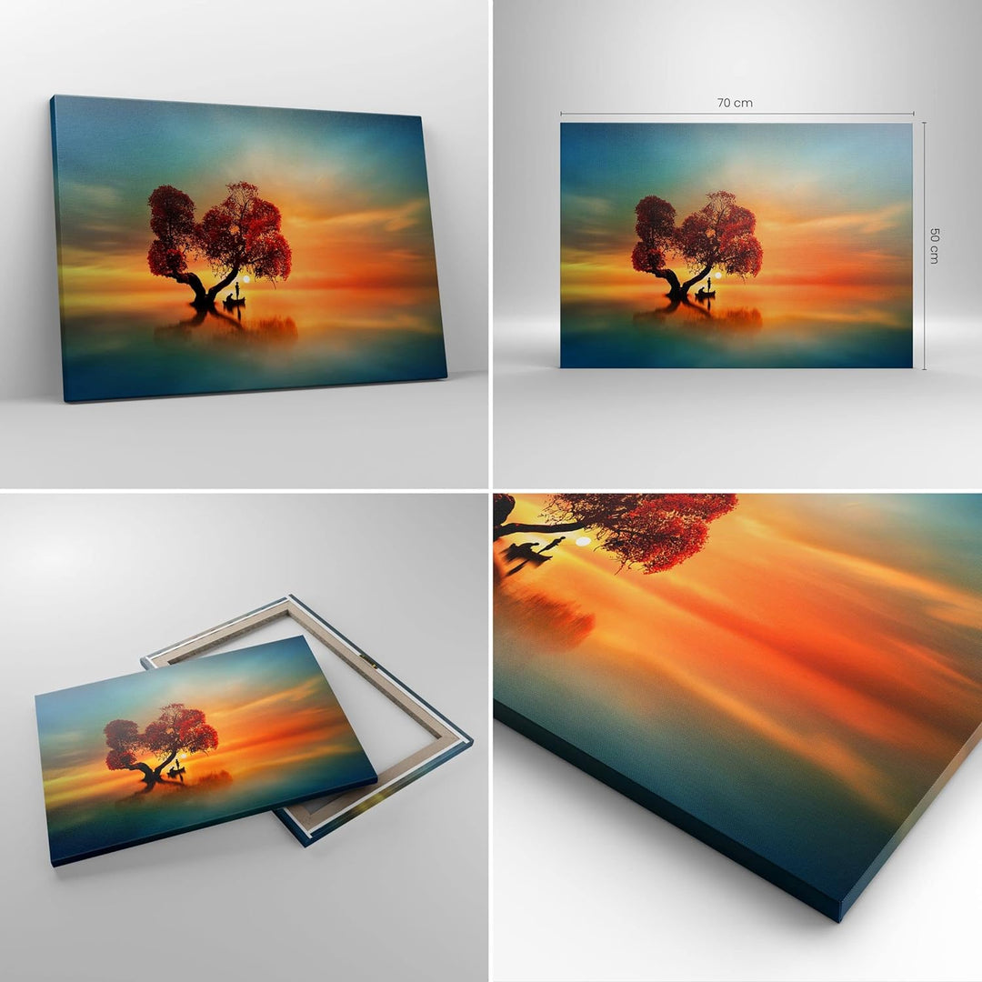 Bilder auf Leinwand See Natur Nacht Leinwandbild mit Rahmen 70x50cm Wandbilder Dekoration Wohnzimmer