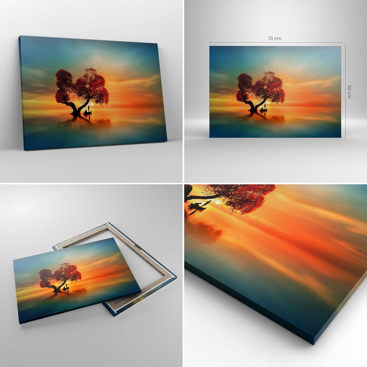 Bilder auf Leinwand See Natur Nacht Leinwandbild mit Rahmen 70x50cm Wandbilder Dekoration Wohnzimmer