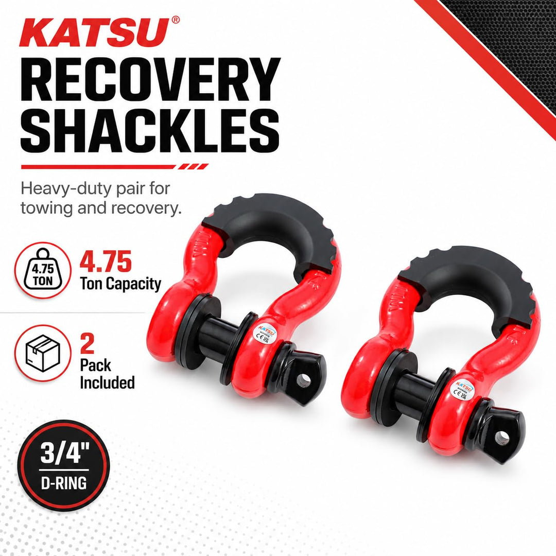 KATSU Tools 2er-Pack 3/4 Zoll D-Ring-Schäkel, 4,75 Tonnen (9500 lbs) Tragkraft, robuste verzinkte Ab